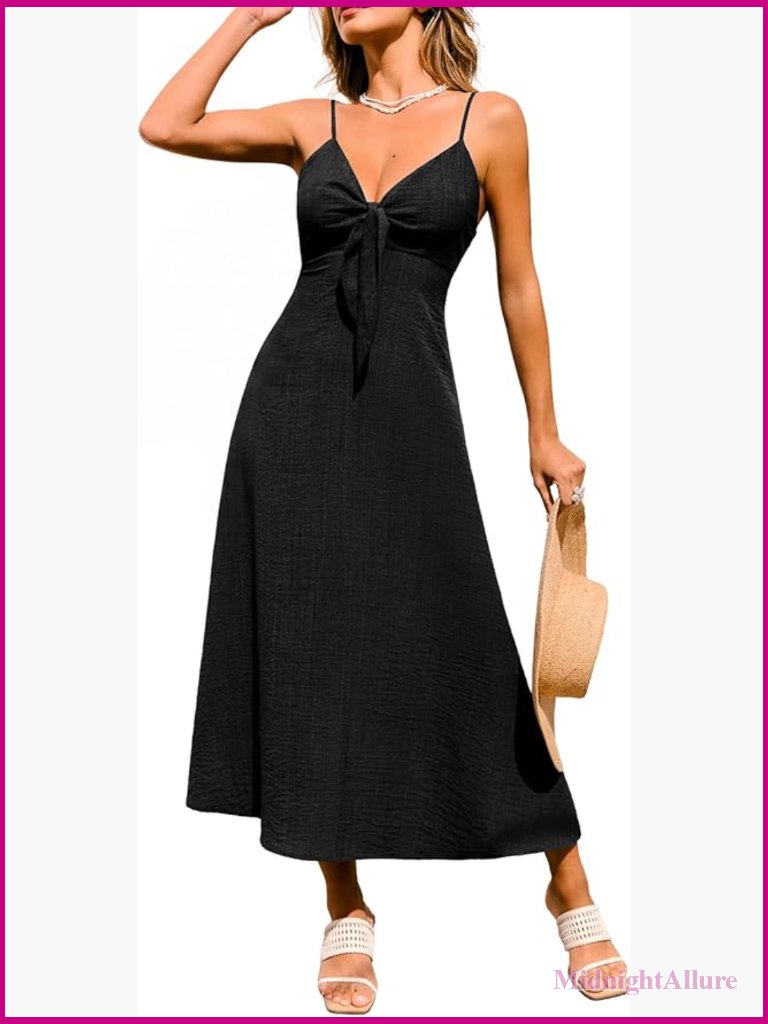 Spaghetti Strap V-Neck Smocked Tie Knot Maxi Dress